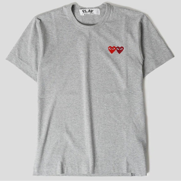 Comme des Garçons PLAY Twin Hearts Slim Fit Jersey T-Shirt in Grey RUNS SMALL - Picture 1 of 7